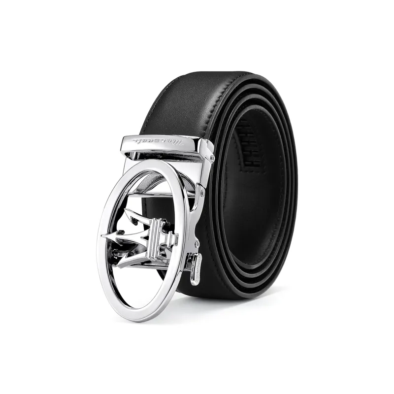 Maserati Top Grain Cow Leather Belts Men's Black Width  3.5cm-7