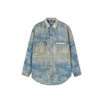 PALM ANGELS Palm print Oversized Denim Shirt