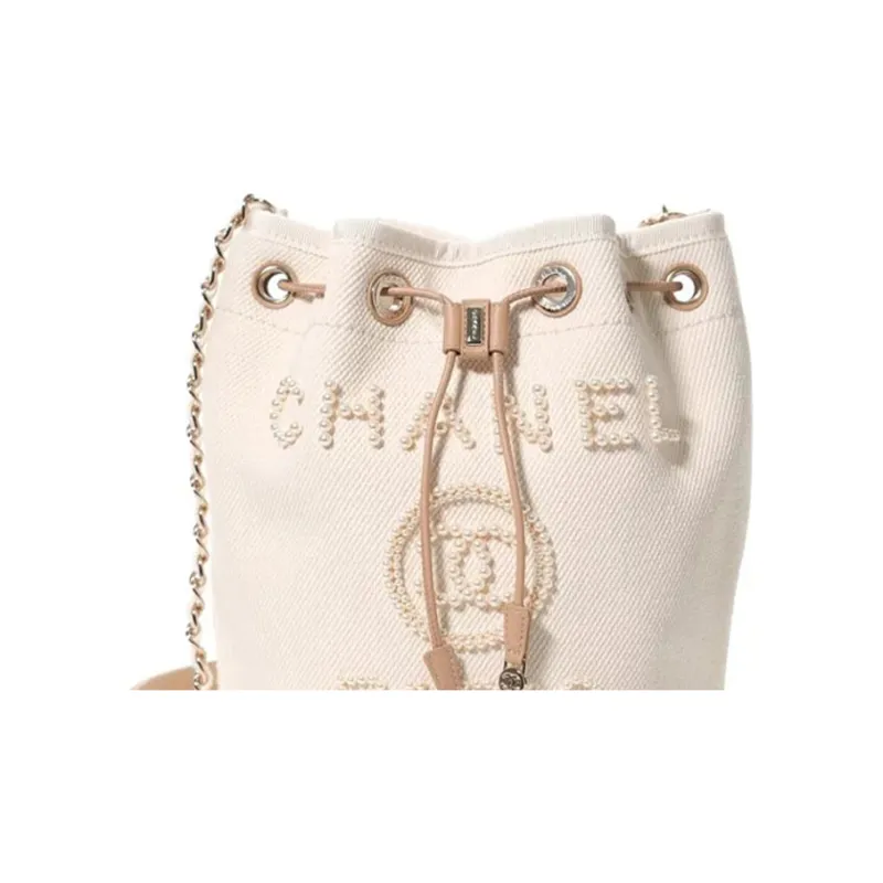 CHANEL Artificial Pearl & Gold Metal Bucket Bag, Shoulder Bag, Crossbody Bag Women's Beige-2