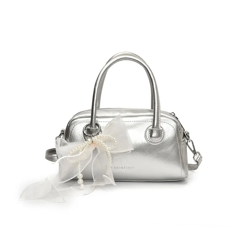 Yalu PU Crossbody One Shoulder Handbag Women's Ecru/Silver/Black/Pink-7