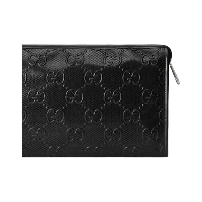 GUCCI Leather Makeup Bags Toiletry Bags Clutches Unisex Black-4