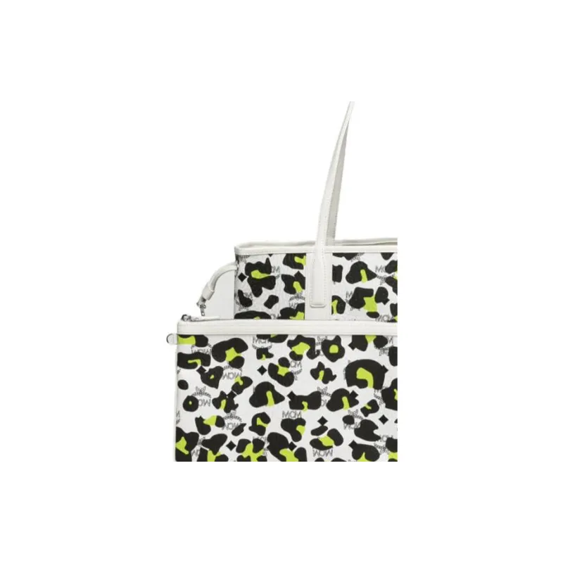 MCM Aren Canvas With Leather Tote Bag Shopping Bag Handbag Medium Size Women's White-2