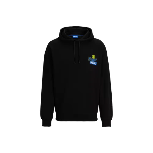 HUGO BOSS Cotton-Terry Regular Fit Hoodie With Seasonal Artwork Sweatshirt Men's Black