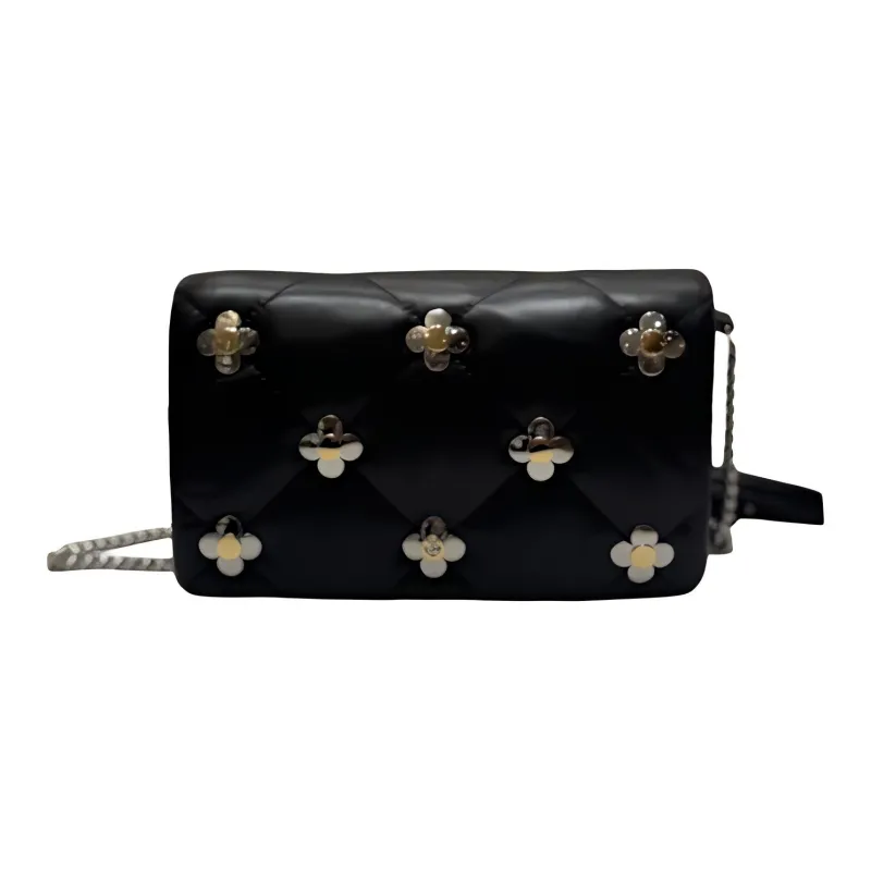 TORY BURCH Kira Multi Clover Diamond Quilt Chain Wallet Black-0