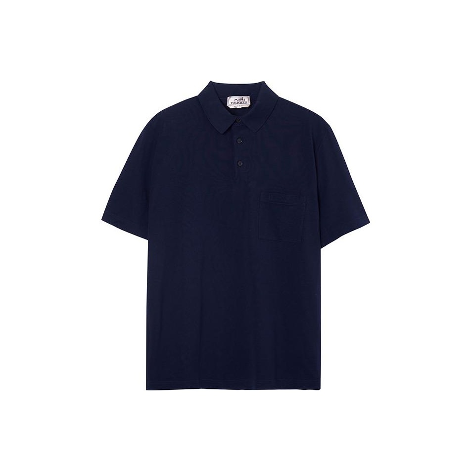 HERMES Polo shirt M size cotton cashmere Lamb leather Gray