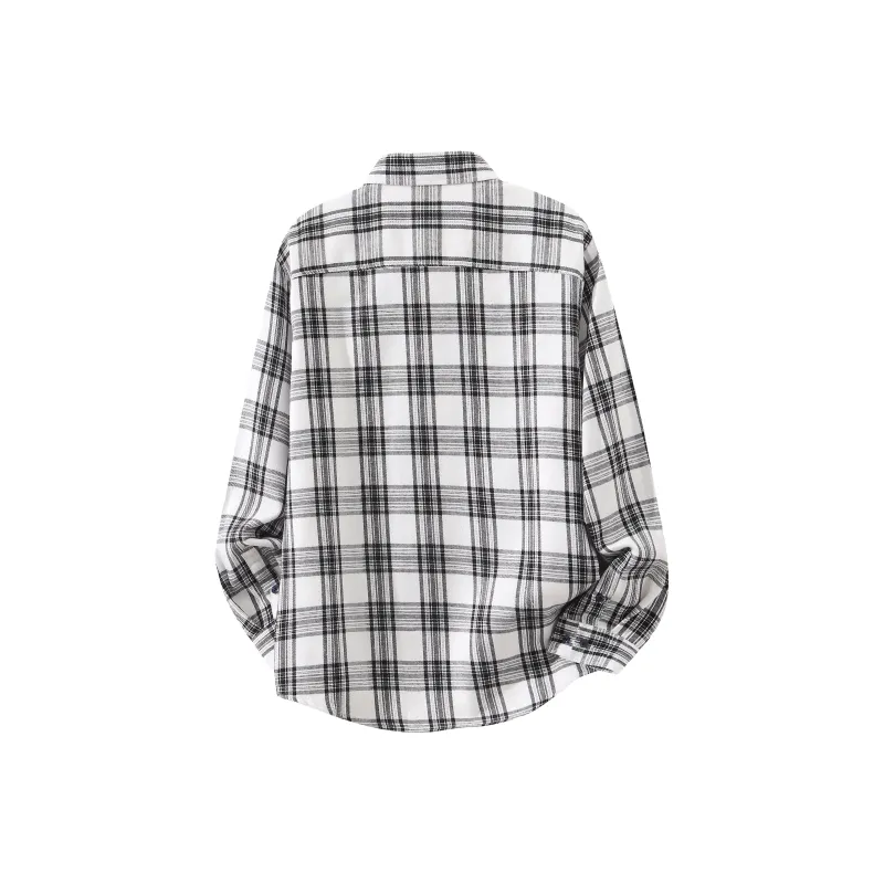 OGEK Shirt Unisex Black White Plaid Comes With A Random Print T Shirt+Brooch-6