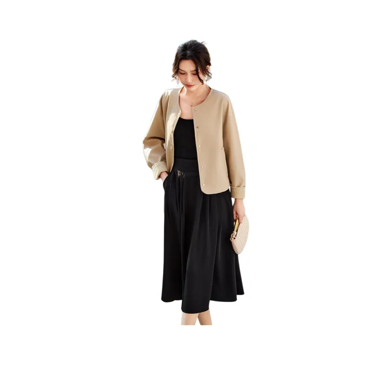 TERRE BLEUE Spring, Fall Leather Jacket Loose Fit Women's-10