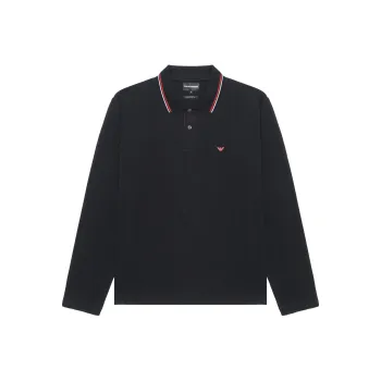 EMPORIO ARMANI Long sleeved Stretch Piqué Polo Shirt With Micro Eagle Embroidery