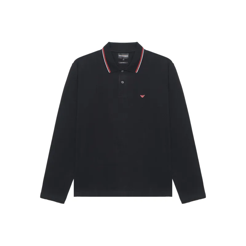 EMPORIO ARMANI Long sleeved Stretch Piqué Polo Shirt With Micro Eagle Embroidery-0