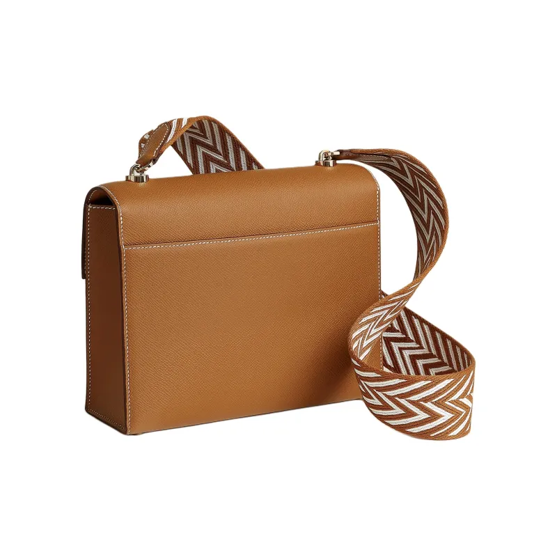 HERMES Verrou Epsom Calfskin Shoulder Bag Women's Gold White-2