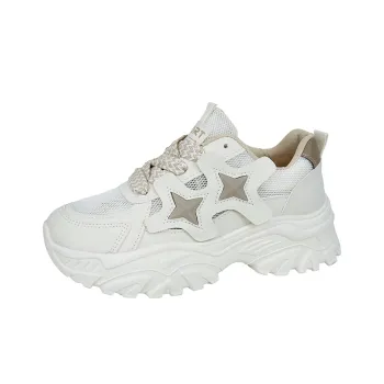 Puppytown Breathable Height Increase Low Top Chunky Sneakers Women's Ecru