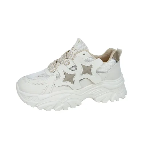 Puppytown Breathable Height Increase Low Top Chunky Sneakers Women's Ecru