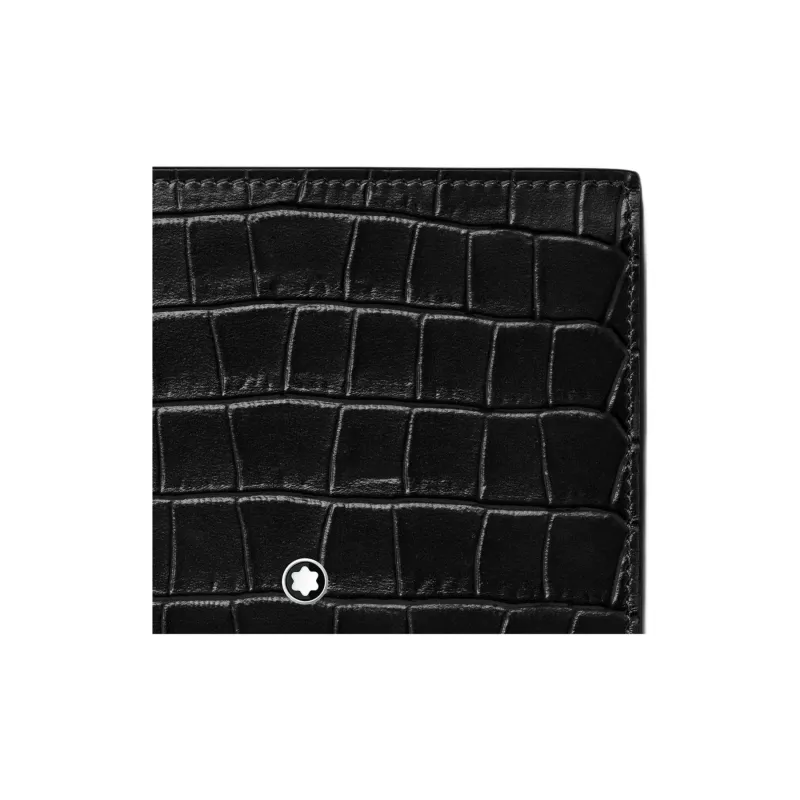 MONTBLANC Full Grain Cow Leather Patchwork Leather Card Holder Wallet Card Clip Men's Black-4