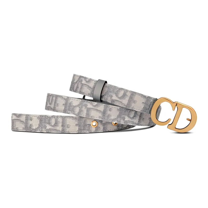 DIOR Horse Saddle Oblique Print Belt Women's Gray Width: 2cm-1