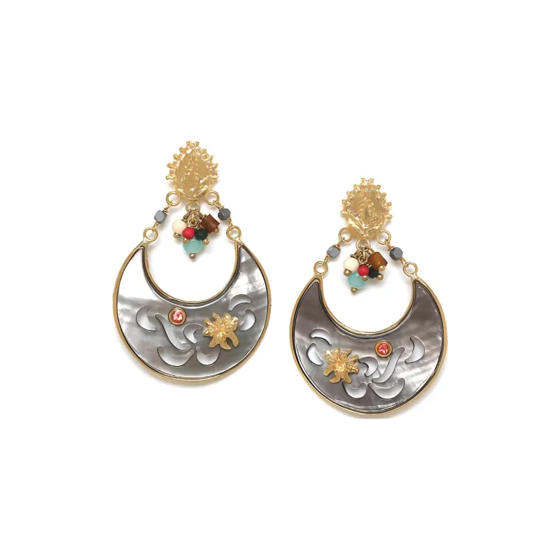 FRANCK HERVAL Gold Plated Earrings Women's Silver Gray-0