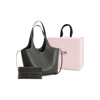 Clos Top Grain Cow Leather Shoulder Bags Handbags Large Size Women's Black/Gray