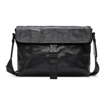 PIERRE CARDIN Top Grain Cow Leather Messenger Bag, Shoulder Bag, Crossbody Bag Men's Black