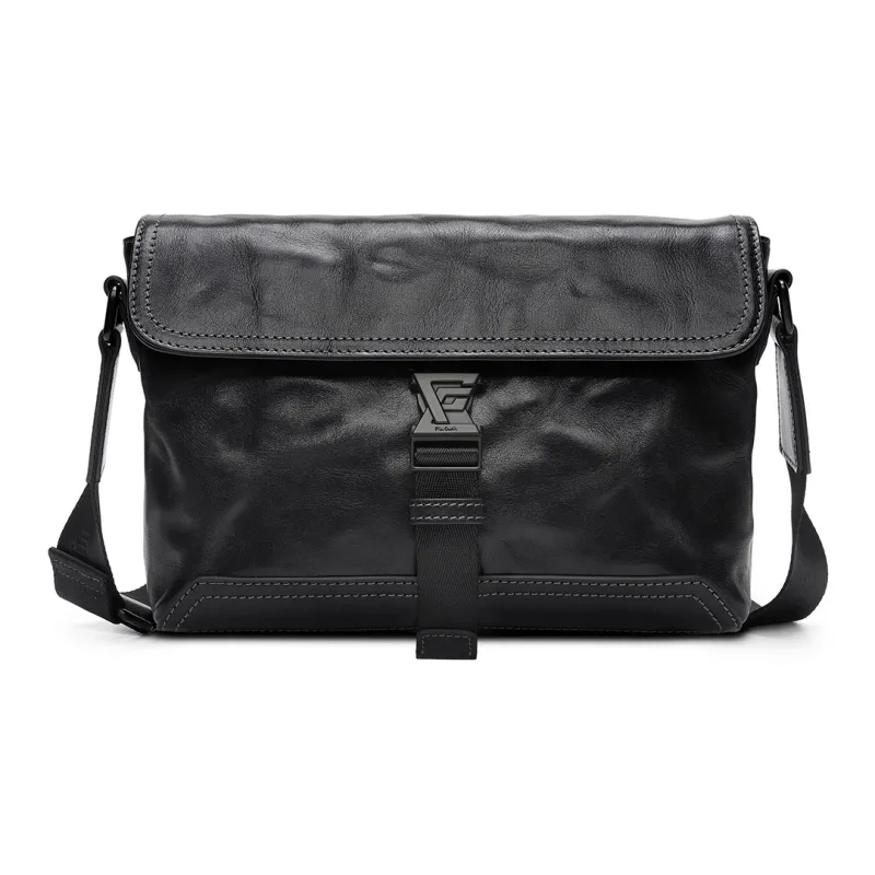 PIERRE CARDIN Top Grain Cow Leather Messenger Bag, Shoulder Bag, Crossbody Bag Men's Black-0