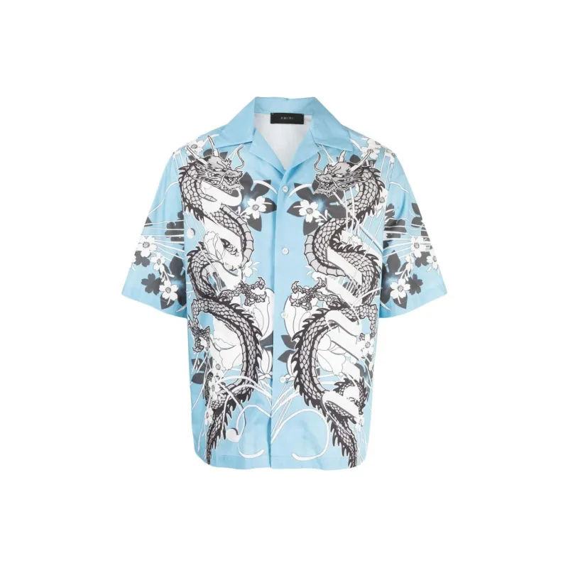 AMIRI Dragon Printed Short Sleeved Bowling Shirt-0