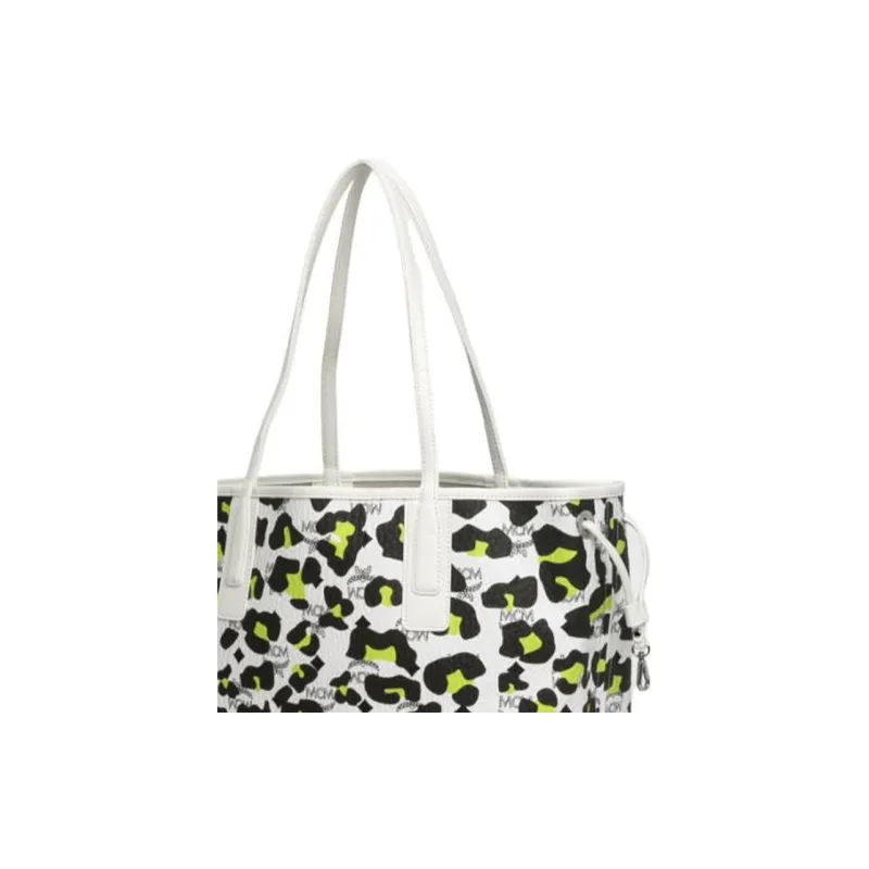 MCM Aren Canvas With Leather Tote Bag Shopping Bag Handbag Medium Size Women's White-3