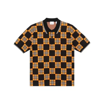 Burberry SS21 Men Contrasting Colors Plaid Jacquard Short Sleeve Polo Shirt Orange