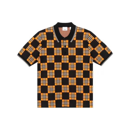 Burberry SS21 Men Contrasting Colors Plaid Jacquard Short Sleeve Polo Shirt Orange