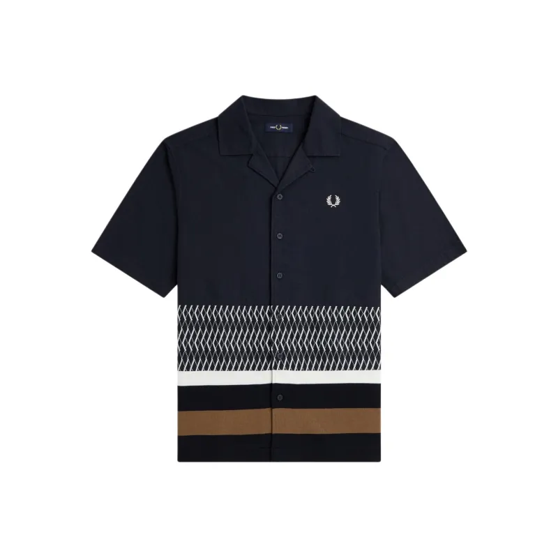 FRED PERRY Knitted Panel Revere Collar Shirt Shirt Men's Marine Blue-0
