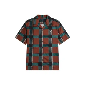 FRED PERRY Glitch Tartan Revere Collar Shirt Shirt Men's Brown