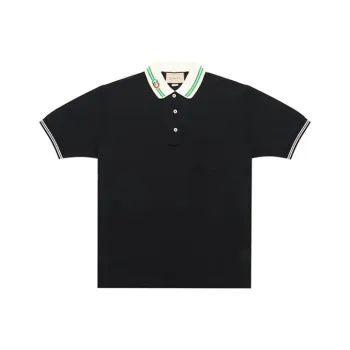 GUCCI Men Cotton Piquet Polo With Interlocking G Black