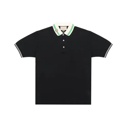 GUCCI Men Cotton Piquet Polo With Interlocking G Black