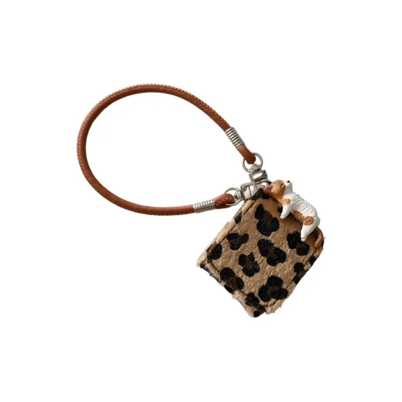 Kona Chun Compatibility AirPods1/2/3/4/PRO/PRO2 Plush Luxury Style Brown Leopard Print Strap Lanyard Headphone Cases-1
