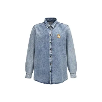 MOSCHINO Teddy Logo Embroidered Buttoned Denim Shirt