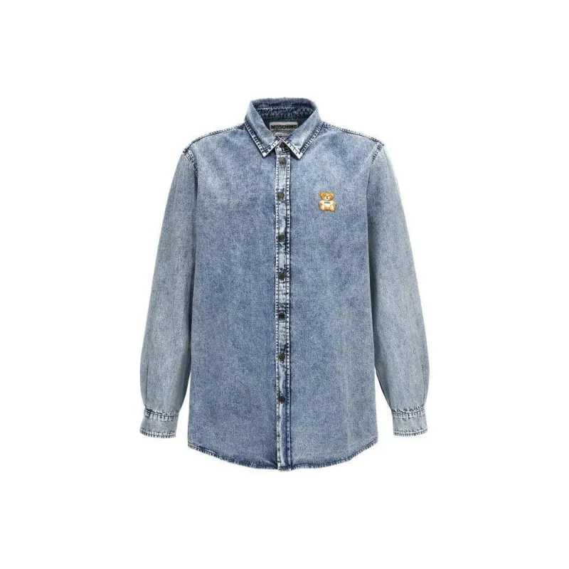 MOSCHINO Teddy Logo Embroidered Buttoned Denim Shirt-0