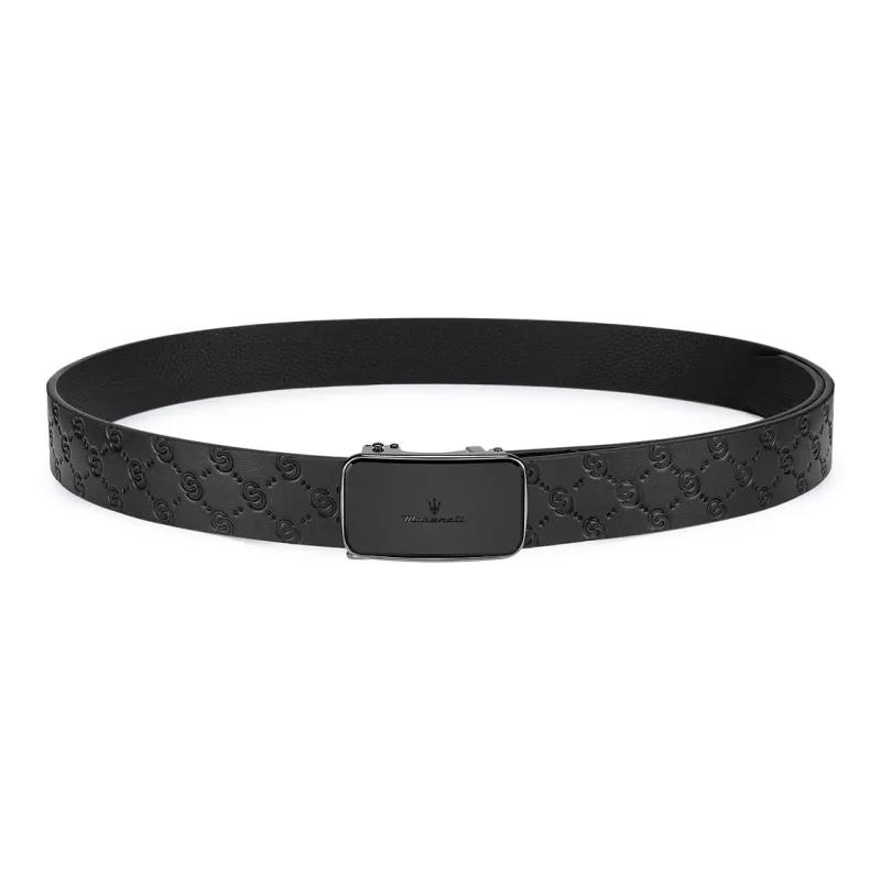 Maserati Top Grain Cow Leather Belts Men's Black Width 3.5cm-7
