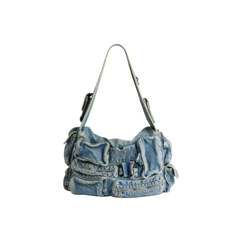 Balenciaga Superbusy Washed Denim Messenger Bag, Shoulder Bag Men's Vintage Blue-0