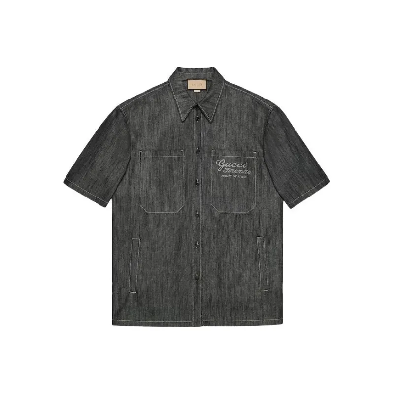GUCCI Denim Shirt With Jacquard Detail Shirt Men's Dark Blue-0