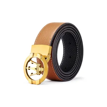 Maserati Top Grain Cow Leather Belts Men's Earth Yellow Width 3.4cm