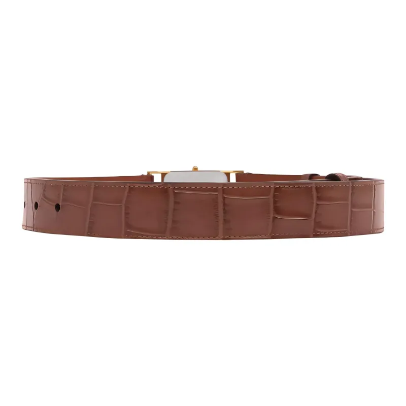 Burberry Crocodile Pattern Embossed Smooth Buckle Belt Men's Brown Width: 3cm-2