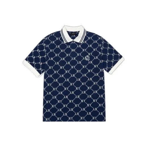 MLB New York Yankees Men's All Over Logo Print Polo Shirt Navy