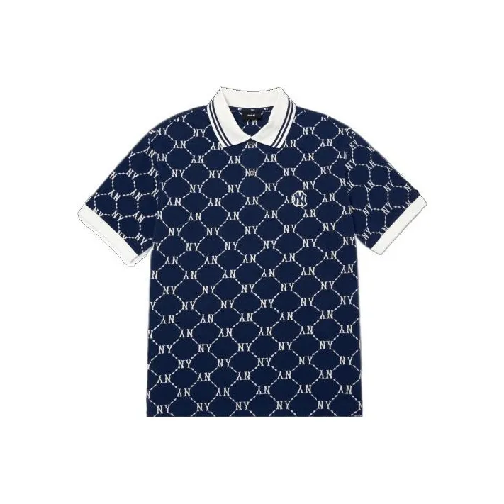 MLB New York Yankees Men's All-Over Logo Print Polo Shirt Navy-0
