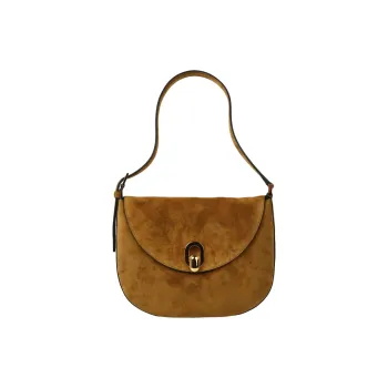 SAVETTE Calfskin HOBO Shoulder Bag Small Size Women's Dark Umber