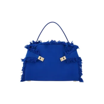 FERRAGAMO Hug Blended Material Handbag Large Size Women's Klein Blue