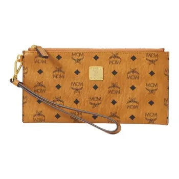 MCM Aren Intertwined Letter Canvas Clutch Large Size Women's Brown