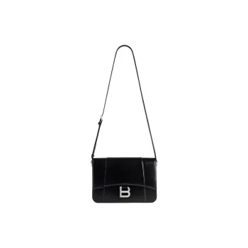 Balenciaga Hourglass Calfskin Shoulder Bag Medium Size Women's Black