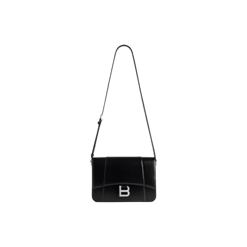 Balenciaga Hourglass Calfskin Shoulder Bag Medium Size Women's Black