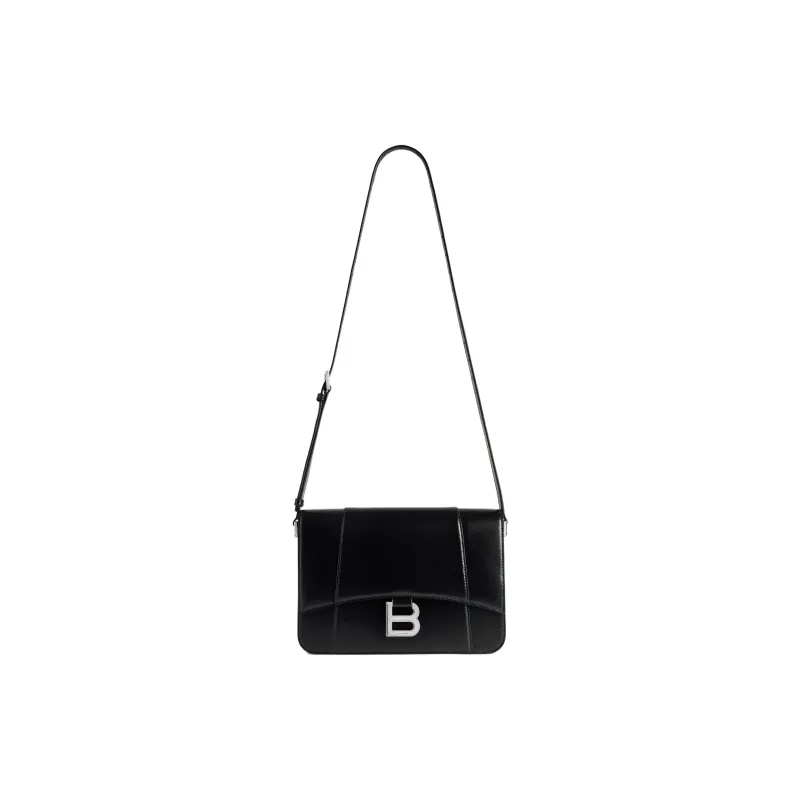 Balenciaga Hourglass Calfskin Shoulder Bag Medium Size Women's Black-0