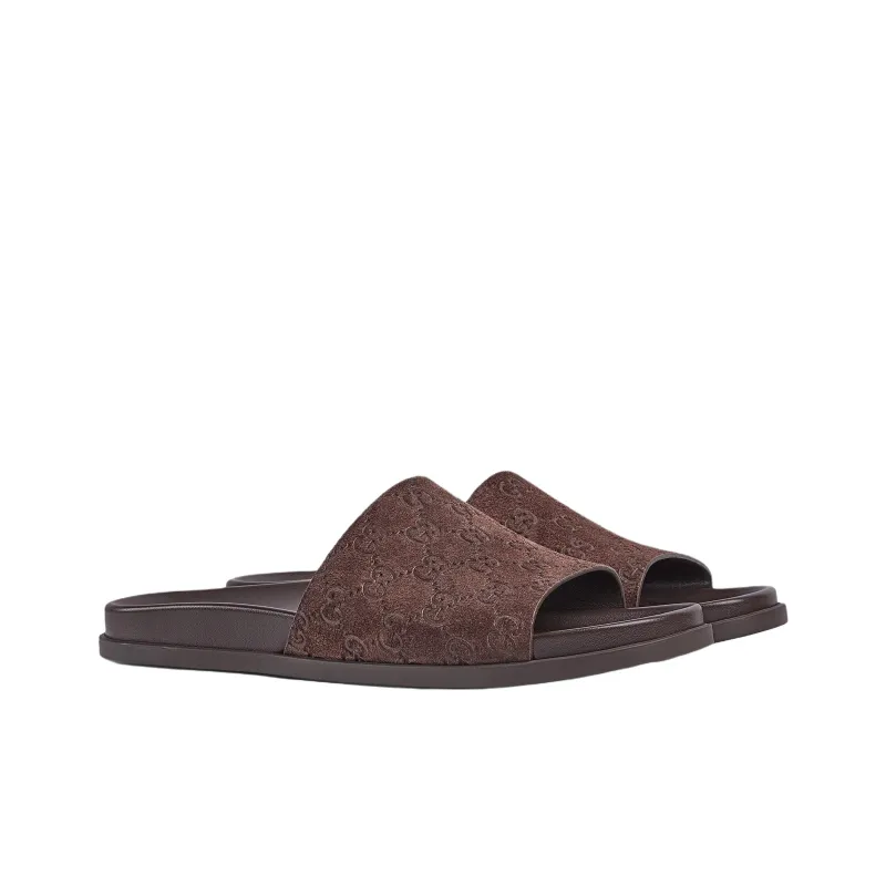 GUCCI Quiet Slide Slippers Men's Brown-2