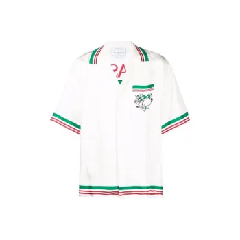 CASABLANCA Knit Collar Printed Silk Twill Short Sleeve Shirt