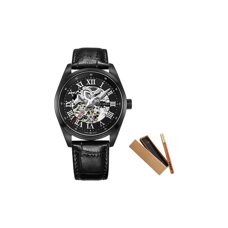Sea Gull Edge Collection Automatic Mechanical Movement Genuine Leather Strap Watch Men's Watches Cut Out Dial-23