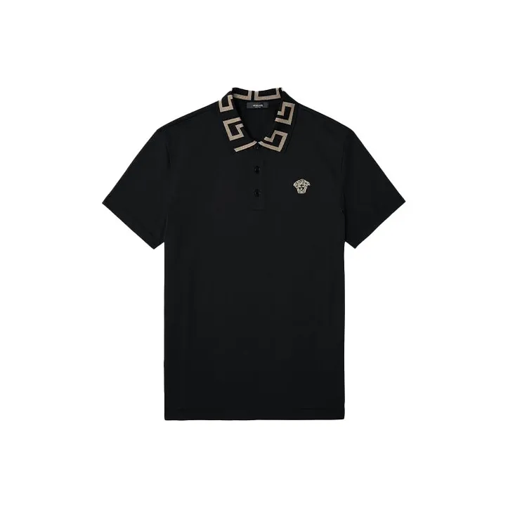 VERSACE Greca collar Cotton Polo Shirt-0